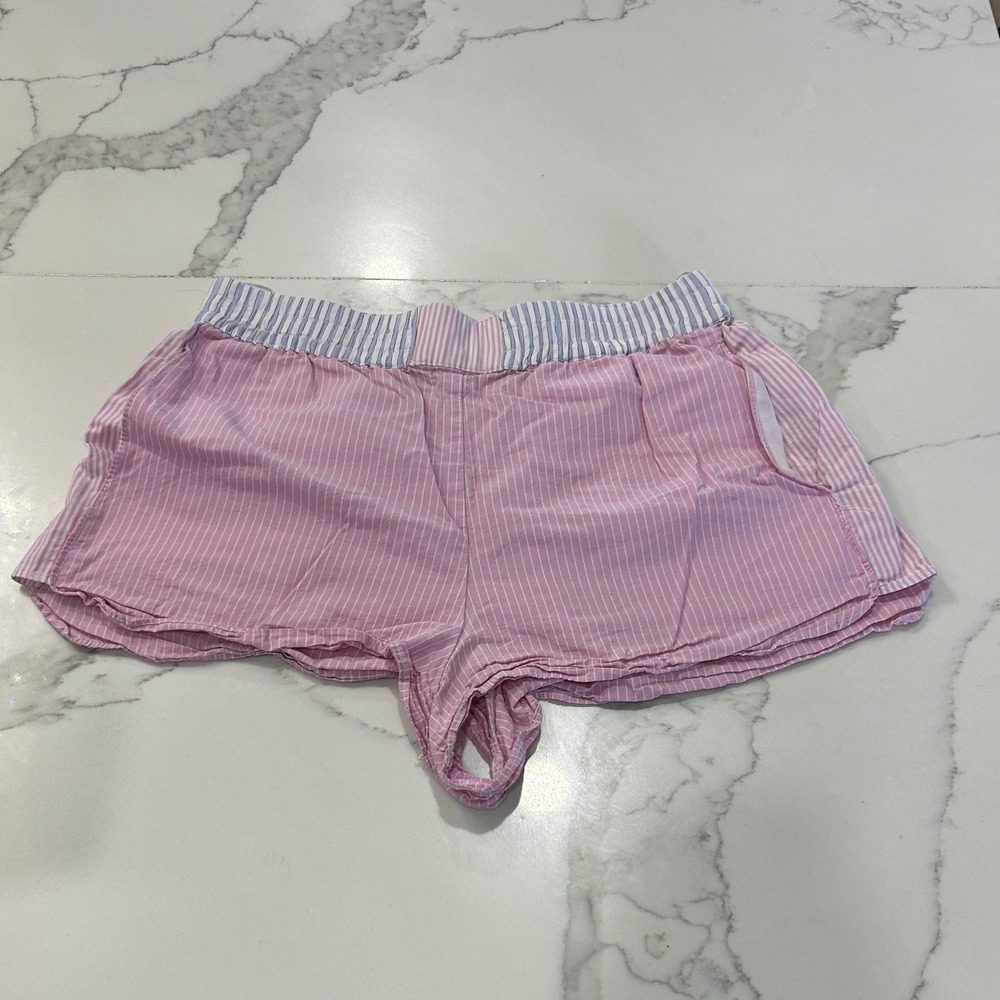 ZARA Striped Shorts Pink White Blue Elastic Waist Pockets Casual Summerโ
